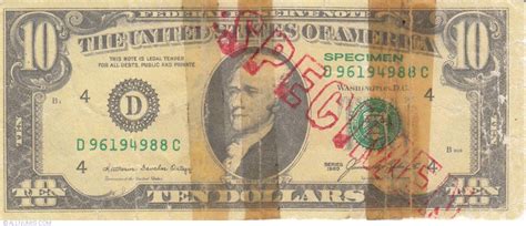 10 Dollars 1985 D Specimen 1985 Series United States Of America