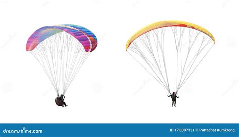 Collection Bright Colorful Parachute On White Background Isolated