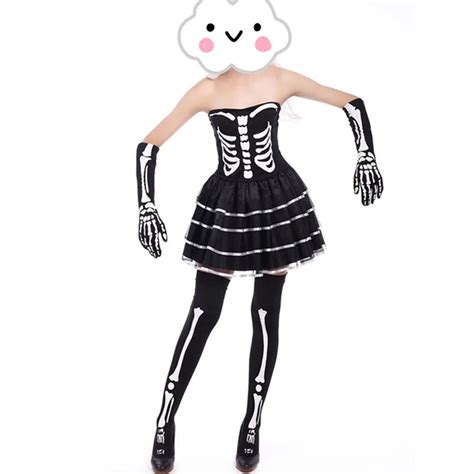 Mexican Day Of The Dead Cosplay Sexy Costumes Halloween Skeleton Vampire Mini Dress Ghost Bride