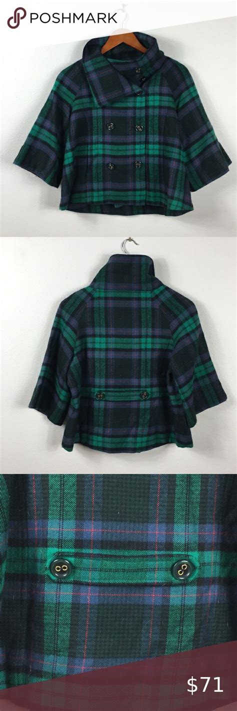 Priorities High Neck Cropped Peacoat In Plaid Plaid Coats Jackets