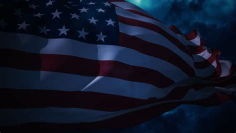 American Flag Blowing In The Wind At Night Stock Footage Video 8117164