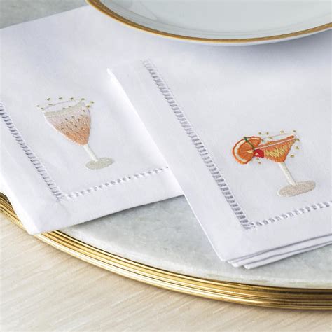 set of two champagne hand embroidered cocktail napkins bonadea embroidery napkins embroidery