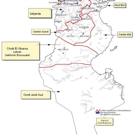Les Bassins Hydrologiques De Tunisie Et Localisation Des Principaux