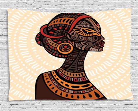 African Woman Tapestry Hand Drawn Ethnic Illustration Profile Portrait