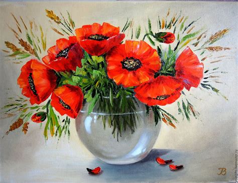 Red Poppies Oil Painting Flowers In A Vase купить на Ярмарке