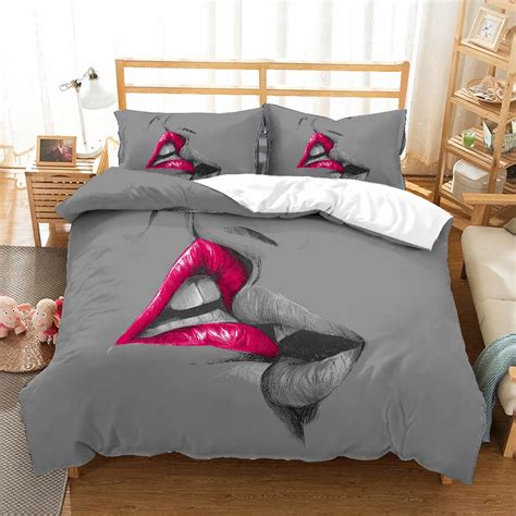 musolei 3d duvet cover set valentine s day kissing mouth to mouth red lips love pattern bed
