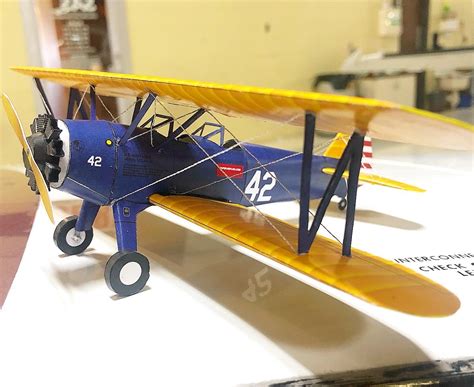 My Newest Paper Model Boeing Stearman With Silver Thread From Paper