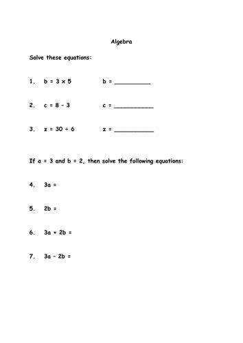Click on the free algebra worksheet you would like to print or download. Algebra worksheet | Teaching Resources