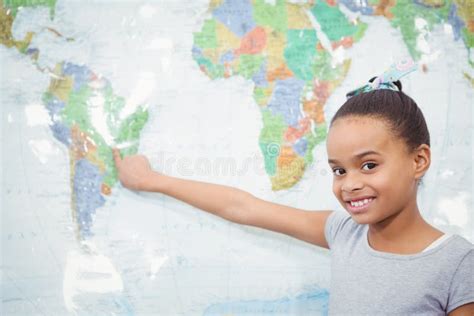 Student Pointing To A Map Of The World Stock Image Image Of Learn