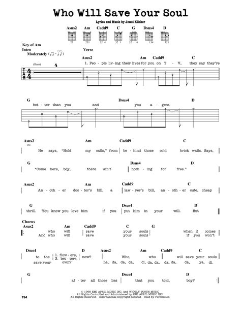 Who Will Save Your Soul Noten Jewel Gitarren Leadsheet