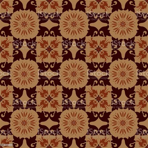 Beautiful Flower Pattern Design On Javanese Batik With Modern Brown