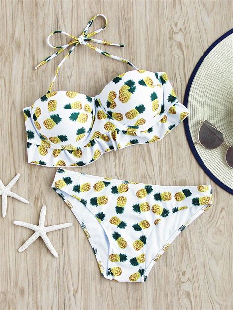 shop pineapple print fuller bust bikini set online shein offers pineapple print fuller bust