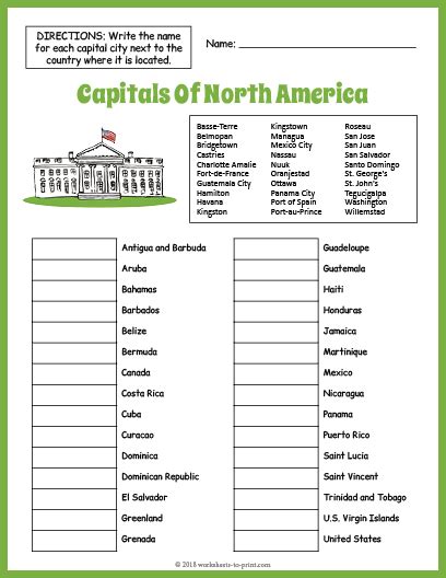 Capitals Of North America Geography Worksheet