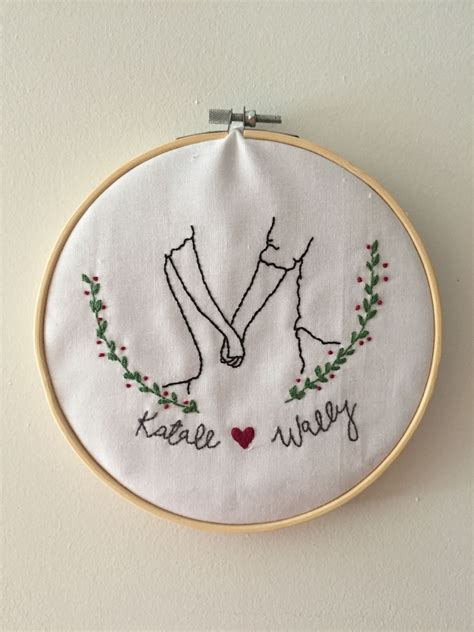 Hand Embroidery Mounted In A Hoop Engagementweddingcouple T Wedding Embroidery Hoop