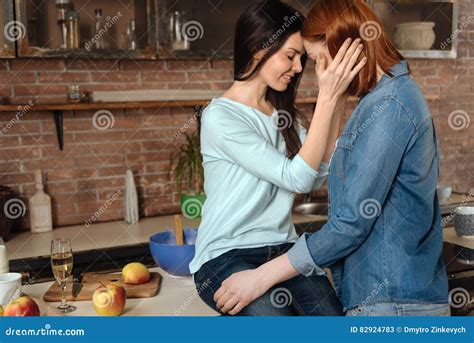 Portrait Of Lesbians Standing Together Stock Image Image Of Casual Indoor 82924783