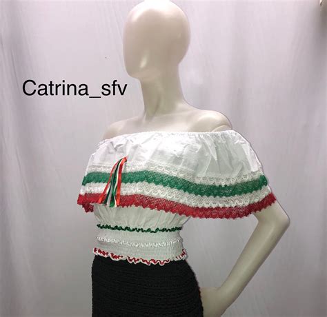 Blusa Mexicana Blusa Fuera De Los Hombros Blusa Tricolor Etsy México