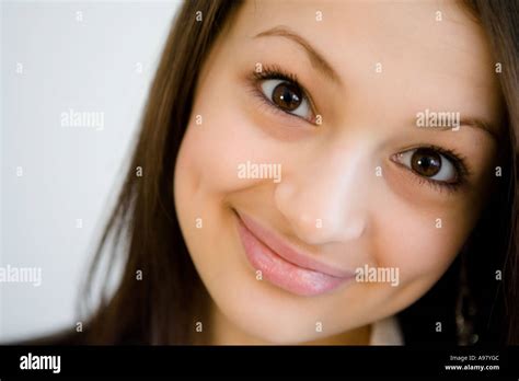 Face Of A Young Pretty Girl With Dimples Smiling Stock Photo Alamy