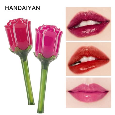 HANDAIYAN Flower Lip Gloss Nude Shimmer Lipstick Waterproof Long Lasting Moisturizer Lip Gloss