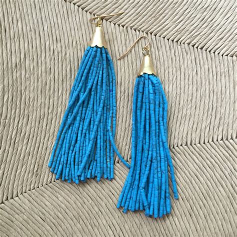 Turquoise Beaded Tassel Earrings By Elizabethlanier On Etsy