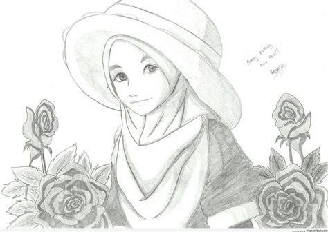 Muslim Woman In Hijab And Hat Pencil Drawing Drawings Prophet