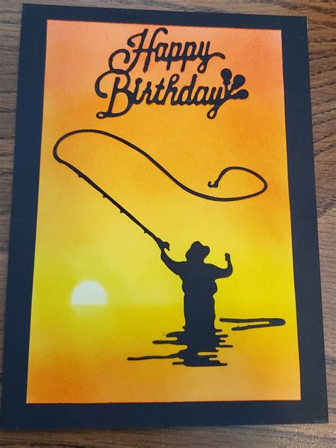 A Happy Birthday Card With A Silhouette Of A Man Holding A Fishing Rod