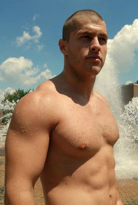 Shirtless Hunk Male Muscle Hair On Chest Shaved Head Photo