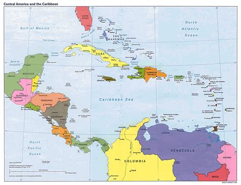 Large Detailed Political Map Of Central America 1995 Central