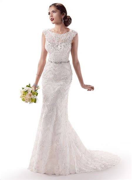 Gorgeous Sheath Illusion Bateau Neck Lace Wedding Dress With Crystal Buttons