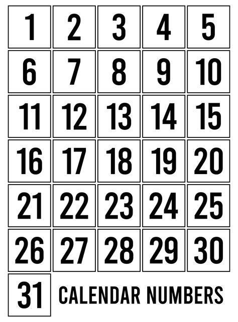 Printable Numbers For Calendars Printable Calendar Numbers Printable Free Calendar Numbers