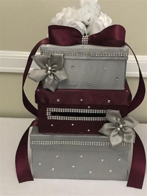 Quinceañera is a latin celebration of a young lady usually turning 15 years old. Silver & Burgundy Card Box in 2020 | Silver wedding cards ...