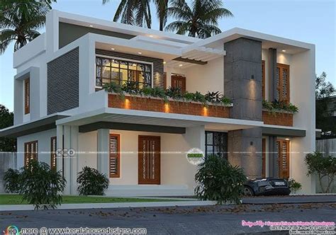 2021 Sq Ft 4 Bedroom Flat Roof Style House Plan Kerala Home Design