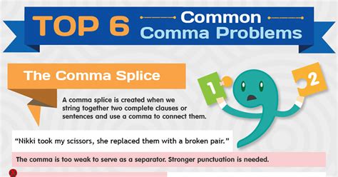Top 6 Common Comma Problems Infographic