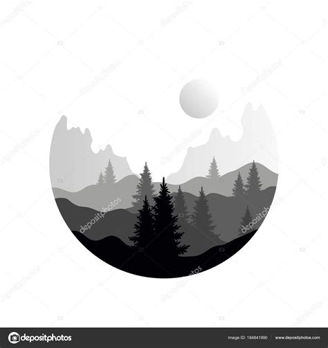 Beautiful Nature Landscape With Silhouettes Of Coniferous Trees And