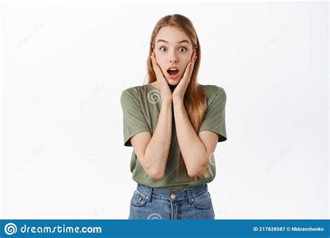 Image Of Surprised Girl In Awe Drop Jaw And Gasping Amazed Hear