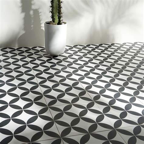 Norwalk Floor Deco Black And White 8x8 Matte Porcelain Tile Porcelain