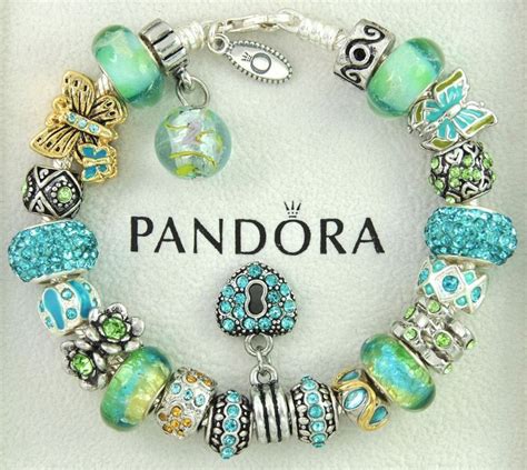 Bracelets Authentic Pandora Bracelet With Charms Green Turquoise