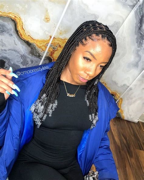 I have a big head and two packs of the six bundles was plenty. Braid Professional on Instagram: "First out of state client 🤗 Knotless | Beads 💙" in 2020 (With ...