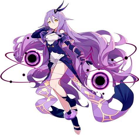 an anime character with long purple hair and big eyes standing in front of a white background