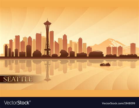 Seattle City Skyline Silhouette Background Vector Image