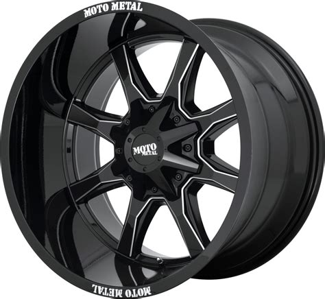 Mo970 18x9 Gloss Black With Milled Spoke And Moto Metal On Lip 8x170 Bolt
