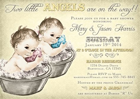Coed Baby Shower Invitation For Twins Vintage Diy Etsy