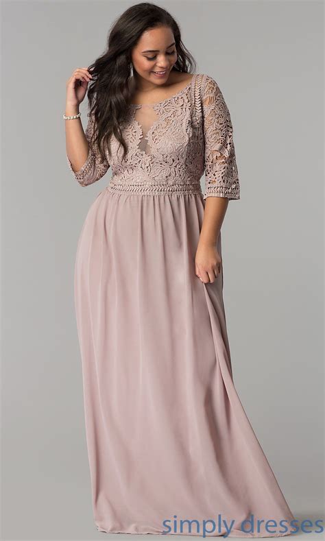 Long Formal Sleeve Embroidered Lace Bodice Dress Plus Size Prom