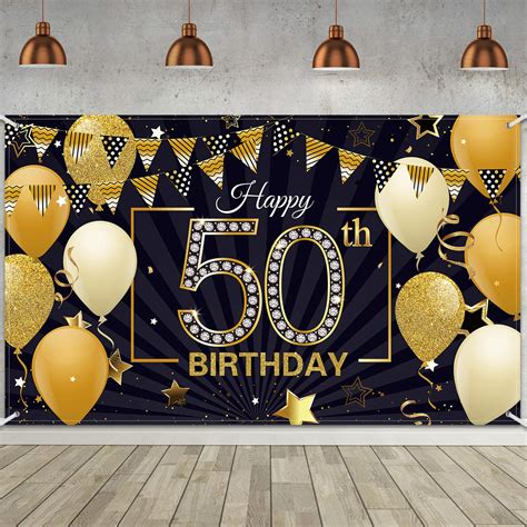 Buy Happy Th Birthday Backdrop Large Fabric Black Gold Th Anniversary Birthday Sign Banner