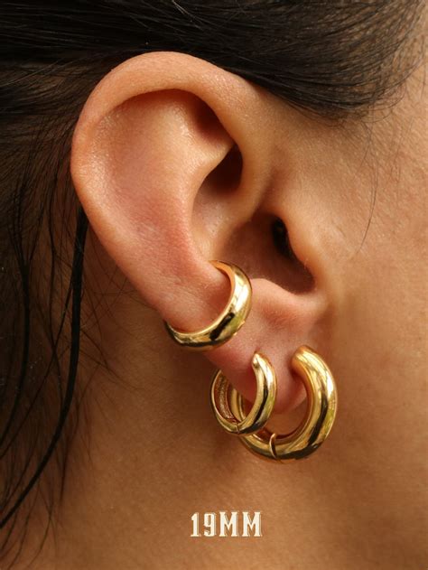 Dainty Chunky Gold Hoop Earrings Small Thick Gold Hoops Etsy