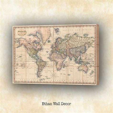 Wall Art World Map Print World Map Canvas Large By Ethanwalldecor