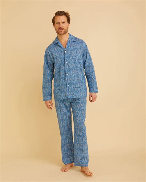 Mens Liberty Cotton Pyjamas Blue Paisley Bonsoir Of London