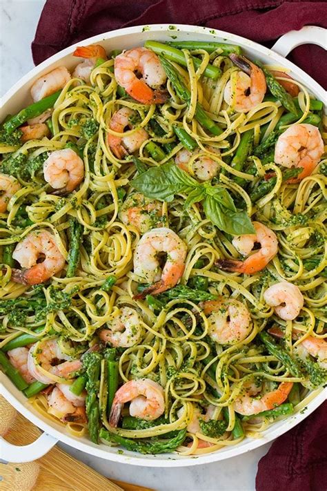 pesto pasta  shrimp  asparagus cooking classy