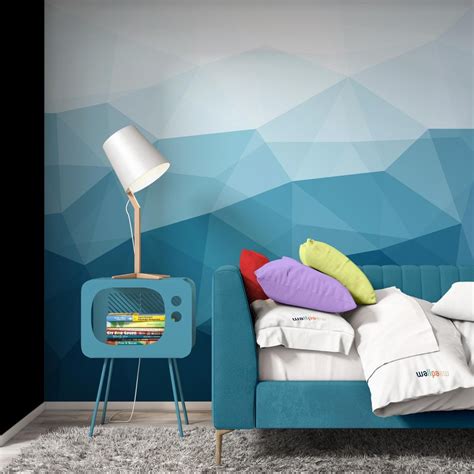 Abstract Blue Soft Geometric Modern Wallpaper Self Adhesive Etsy