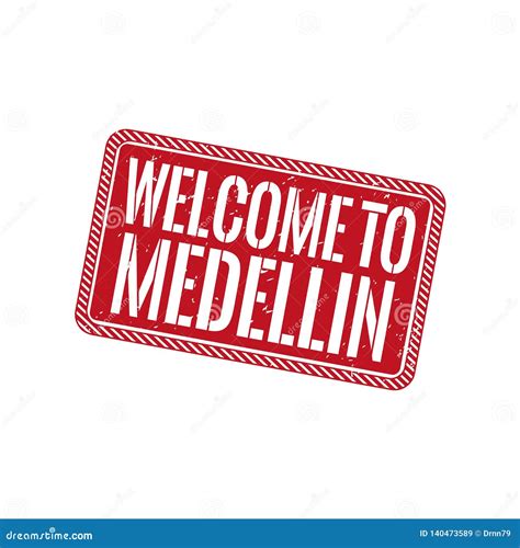 Red Welcome To Medellin Isolated Square Rubber Stamp Tag Stock Vector