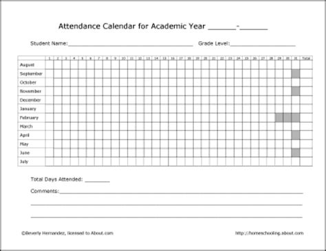 Blank Monthly Attendance Sheet Template Homeschool Attendance
